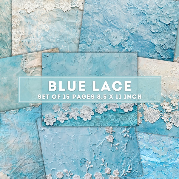Blue Lace Digital Paper Instant Download Junk Journal Printable Shabby Pages Vintage Lace For Decoration Ephemera Craft Supplies