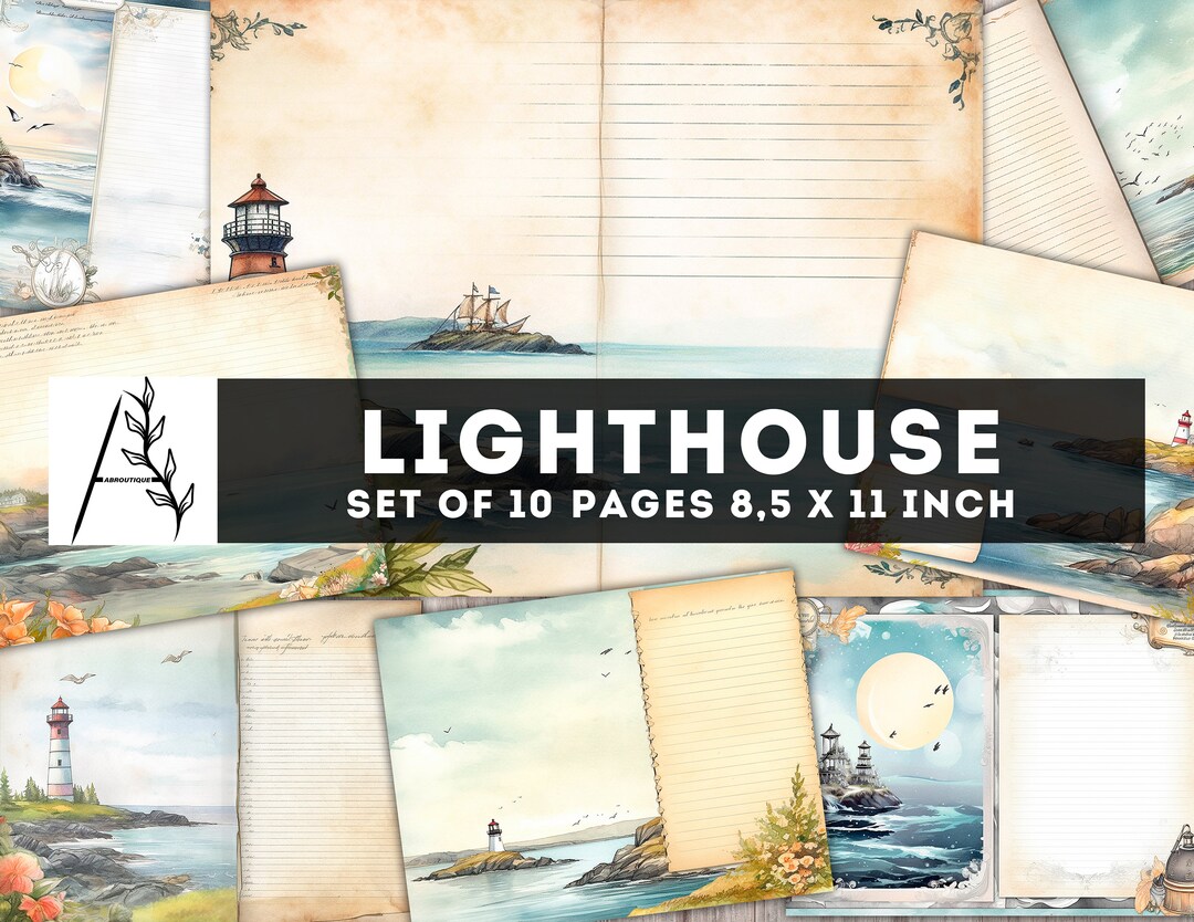 Lighthouse Junk Journal Kit, 10 JPG Travel Journal Pages, Seascape ...