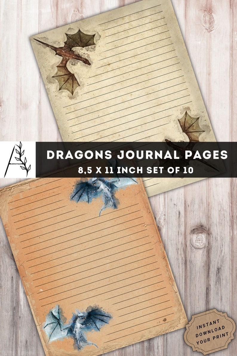 Dragons Lined Paper Dragons Junk Journal Pages Dragons Paper Etsy