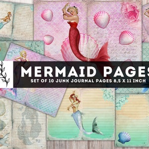 Sirène Junk Journal Pages, Sirène Ligné Papier, Sirène Ephemera, Fairy Sea Junk Journal, Papier numérique Sirène, Téléchargement instantané