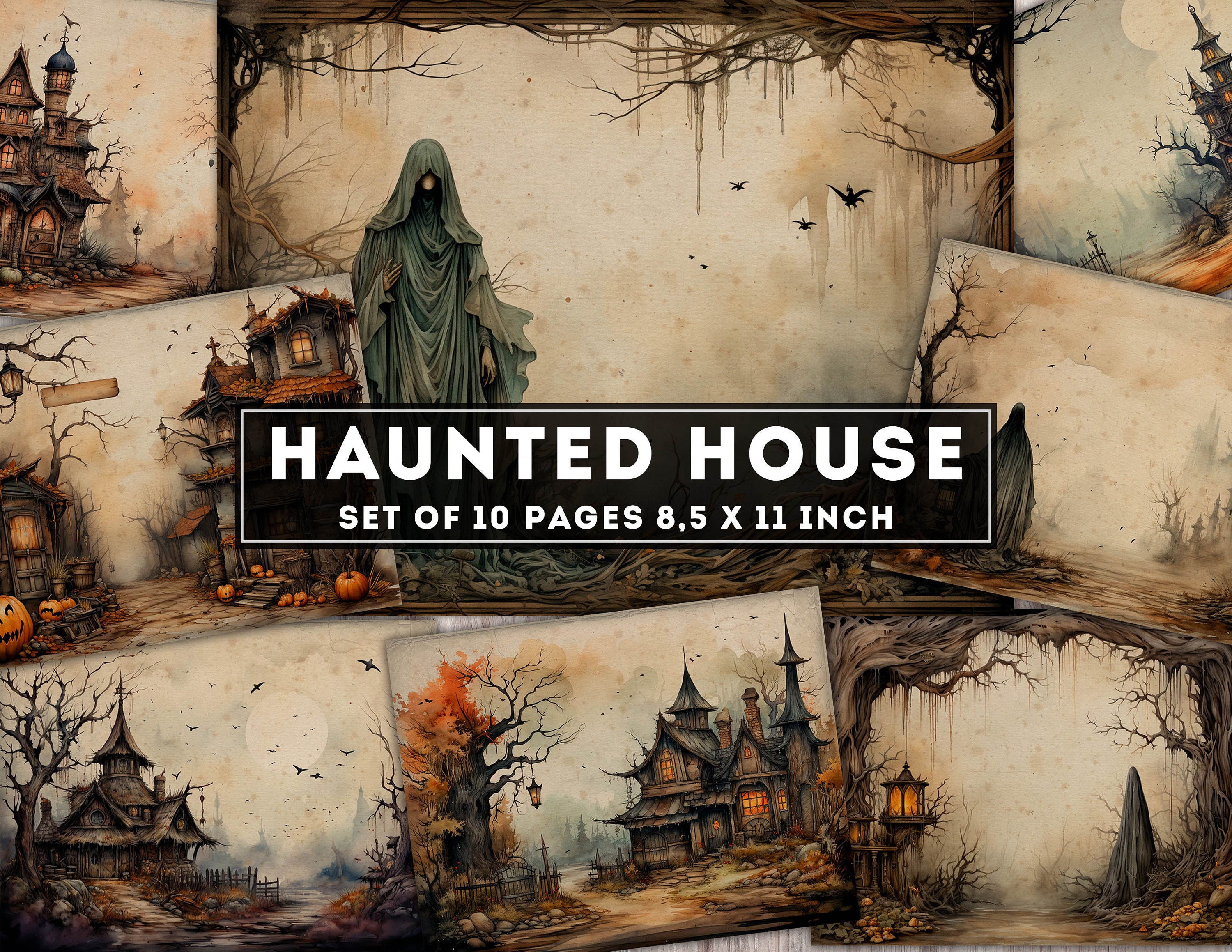 Haunted House Junk Journal Kit, Halloween Digital Paper, Junk Journal ...