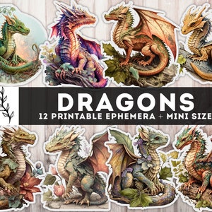 Dragon Printable Ephemera, Dragons Junk Journal, Junk Journal Stickers, Dragons Ephemera, Fussy Cut, Digital Instant Download files JPG PDF image 1