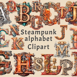 Steampunk Alphabet Clipart, 26 PNG Different Letters Bundle, Steampunk Junk Journal Printables, dEmbellishment, Ephemera, collage sheets