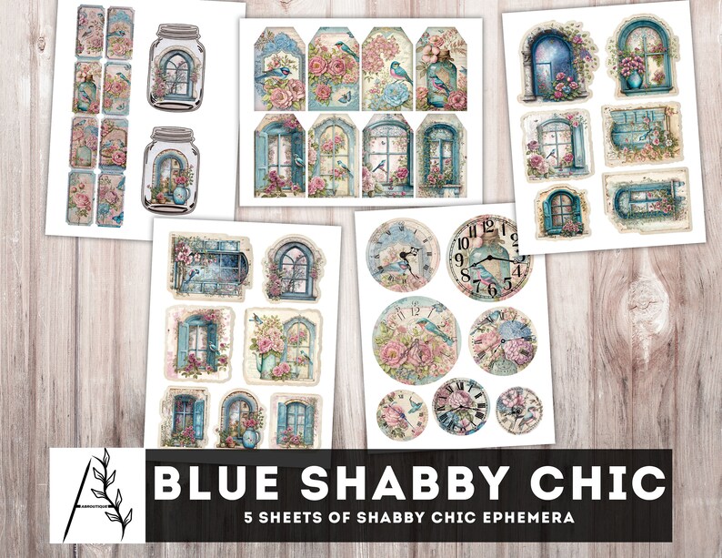 Blue Shabby Chic Junk Journal Kit, Printable Ephemera (instant Download ...
