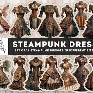 Robe Steampunk, Junk Journal Steampunk, Steampunk Printable Ephemera, Fussy Cut, Vêtements Steampunk numériques, Fichiers de téléchargement instantané JPG PDF
