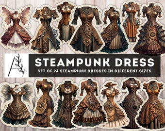 Steampunk Dress, Junk Journal Steampunk, Steampunk Printable Ephemera, Fussy Cut, Digital Steampunk clothes, Instant Download files JPG PDF