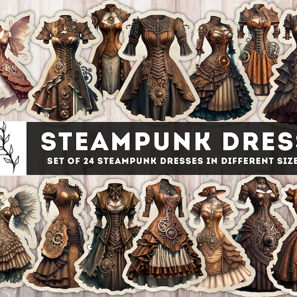 Steampunk Dress, Junk Journal Steampunk, Steampunk Printable Ephemera, Fussy Cut, Digital Steampunk clothes, Instant Download files JPG PDF