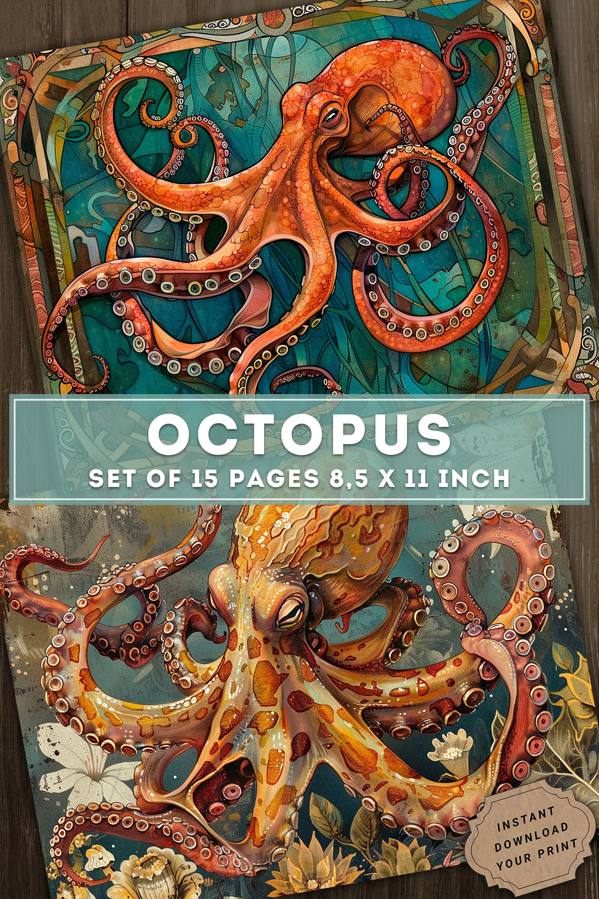 Octopus Collage Paper: Nautical Junk Journal Pages (digital Download ...