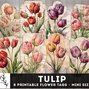 Tulp Tags, Floral Journaling Labels, Junk Journal Tags, Bloemen Afdrukbare Inserts, Ephemera, Tuin Tags, Junk Journal Supplies Download