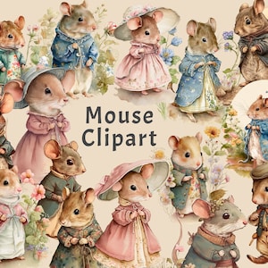 Journal vintage de souris indésirables, souris 15 PNG Clipart, kit imprimable souris de jardin, souris féeriques, illustration de souris, souris fantastique PNG & JPG