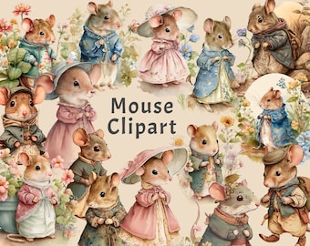 Vintage Mouse Junk Journal, Mouse 15 PNG Clipart, Garden Mouse Printable kit, Fairy Mice, Mouse illustration, Fantasy Mouse PNG & JPG