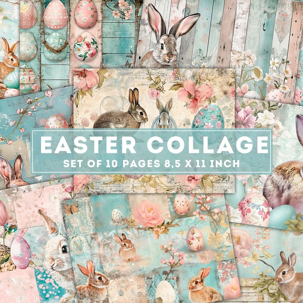 Easter Collage Junk Journal, Vintage Easter Pages, Spring Printables, Shabby Rustic Easter, Digital Paper, Collage Sheet, Instant Download