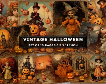vintage Halloween Junk Journal Kit, papier numérique Halloween, fournitures de journal indésirable, feuille de collage effrayante, pages imprimables, téléchargement numérique