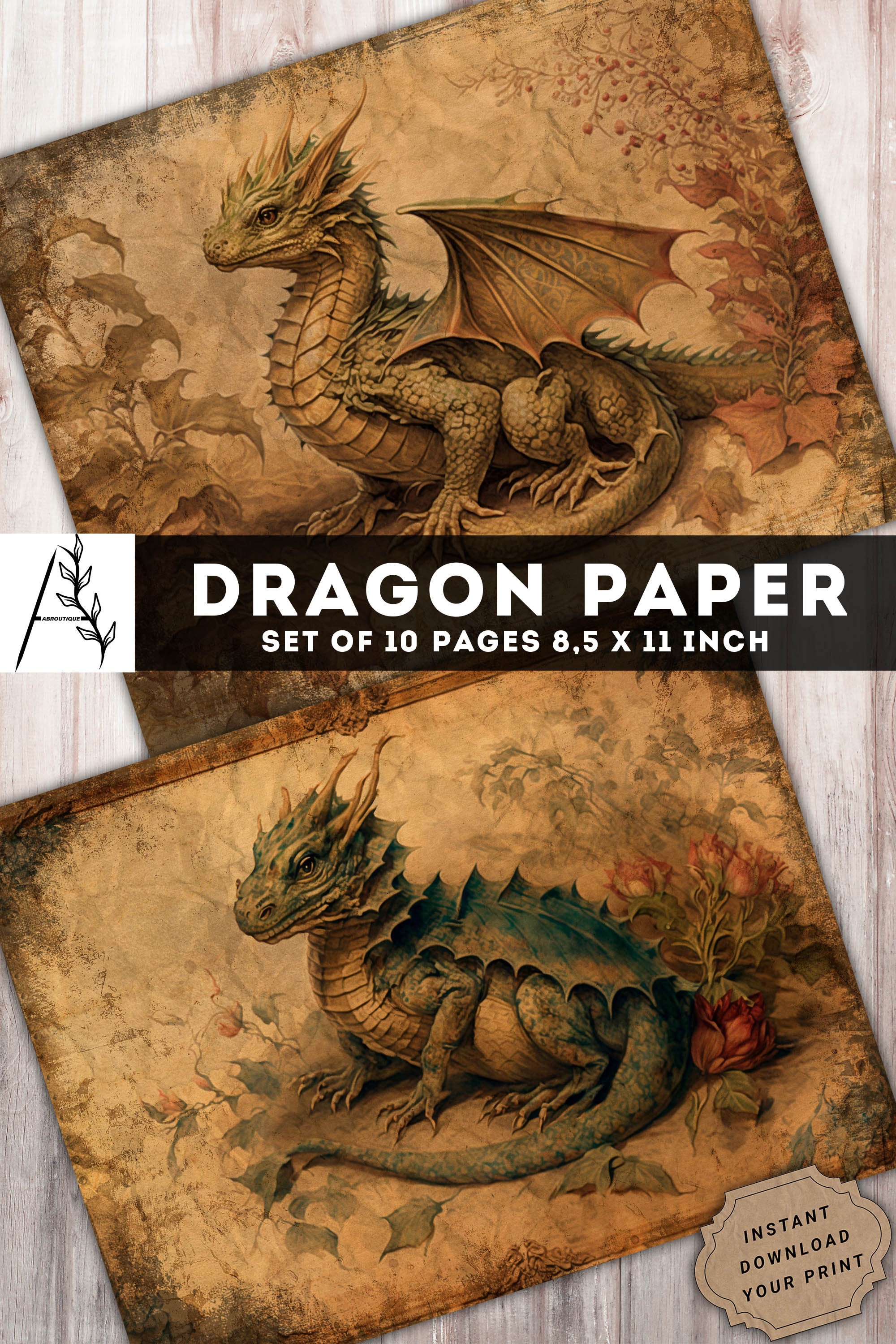 Dragons Paper Kit, Dragon Printables, Dragons Junk Journal, Dragon ...