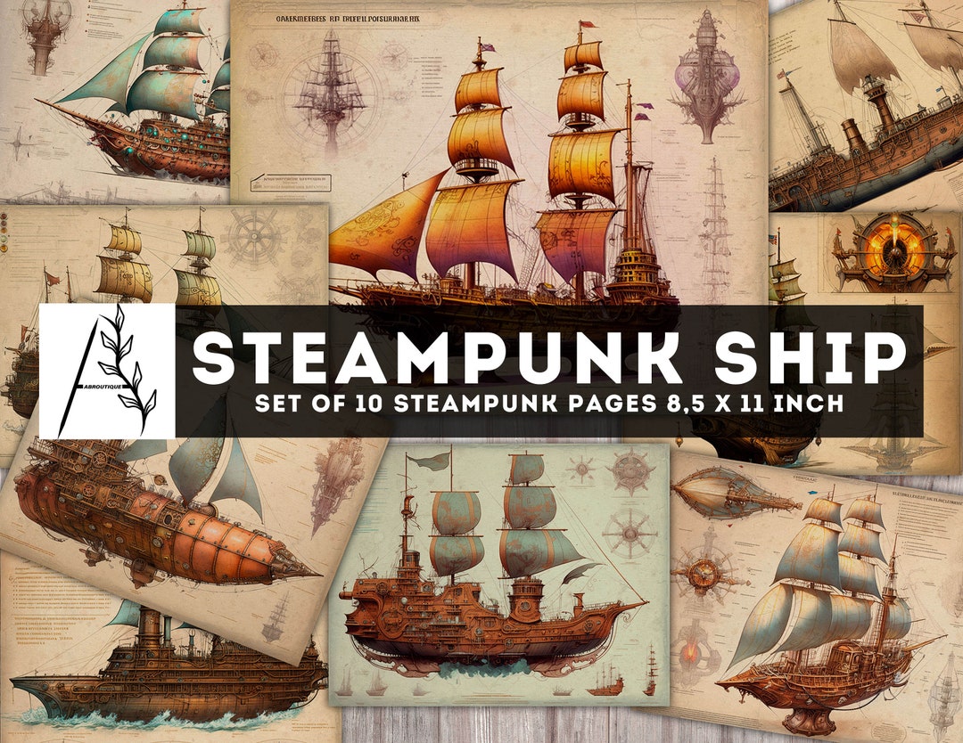 Steampunk Ship, Steampunk Printable Boat, Steampunk Junk Journal Kit ...