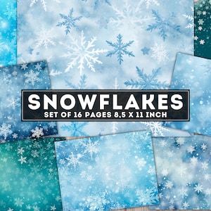 Puede incluir: Un conjunto de 16 fondos de papel digital con copos de nieve azules y turquesa en acuarela. Los papeles miden 8,5 x 11 pulgadas.