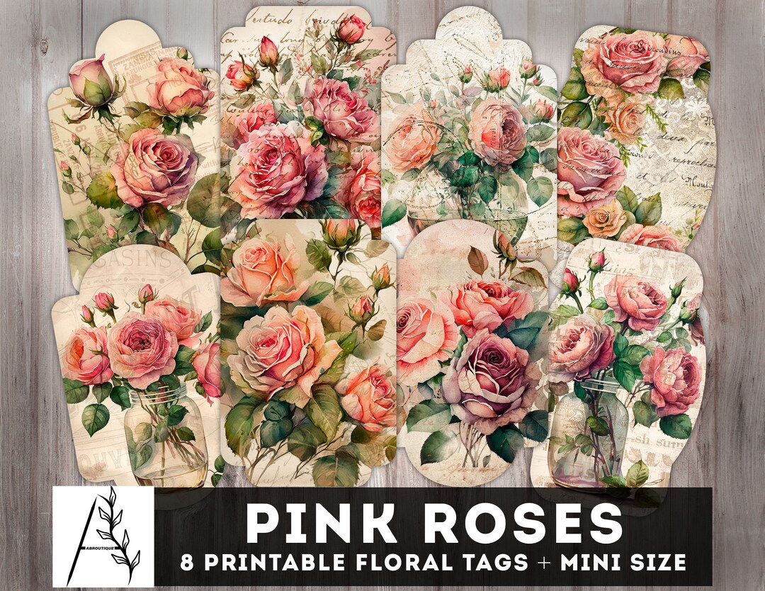 Pink Roses With Tag Pink Roses Tags, Floral Journaling Labels, Junk Journal Tags, Flowers ...