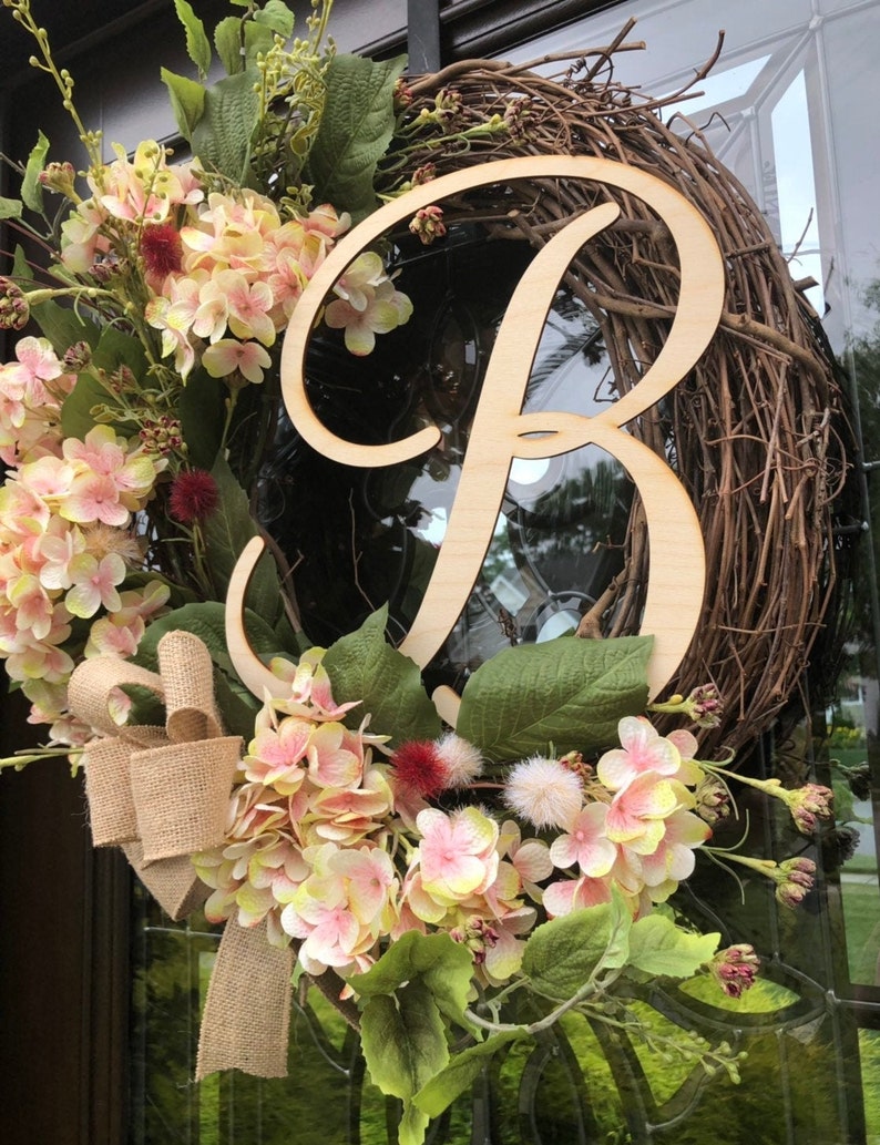 Pink /& Cream Hydrangea Wreath with BurgundyCream Floral Accents