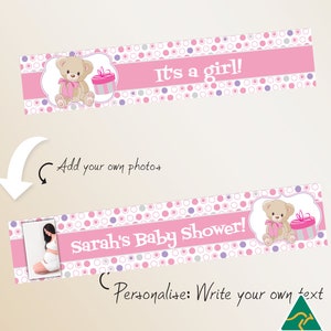 Teddy Baby Girl and Boy Shower Custom Canvas Banner - Add Name or Image