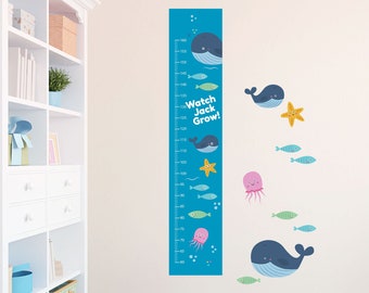Under the Sea Growth Chart Wall Decal, Kids Room Growth Chart Wall Sticker, Height Chart Wall Decal, Personalise with Name and Birthday