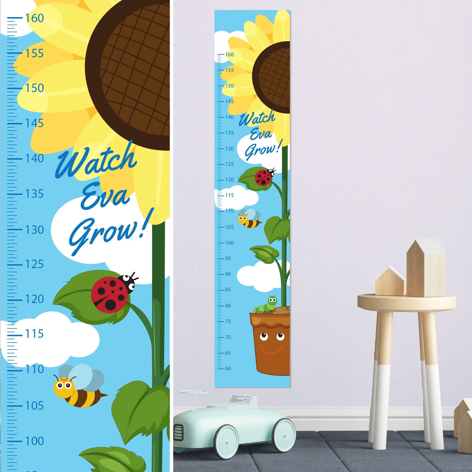 Sunflower Growth Chart Wall Decal, Kids Room Growth Chart Wall Sticker
