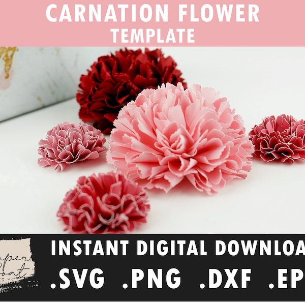 Paper Flower Template, Small Flowers for DIY projects, Paper Carnation SVG cut file Cricut Silhouette Template, Paper Flowers Shadow Box