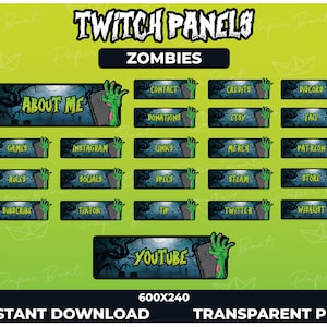 23 Green Zombie Hand Tombstone Panels for Twitch | Gaming | Just Chatting | Horror | Zombie