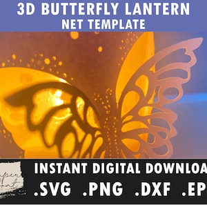 Plotterdatei Schmetterling Laterne und Box Plotterdatei Luminary Lampe SVG, Cricut Template Geburtstag Mädchen Dekor Schmetterling Basteln 3D Schmetterling