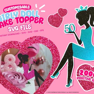 Silhouette fille assise pour gâteau femme Toper âge personnalisé princesse héritière joyeux anniversaire Paillettes d'or Paillettes d'argent Cricut SVG