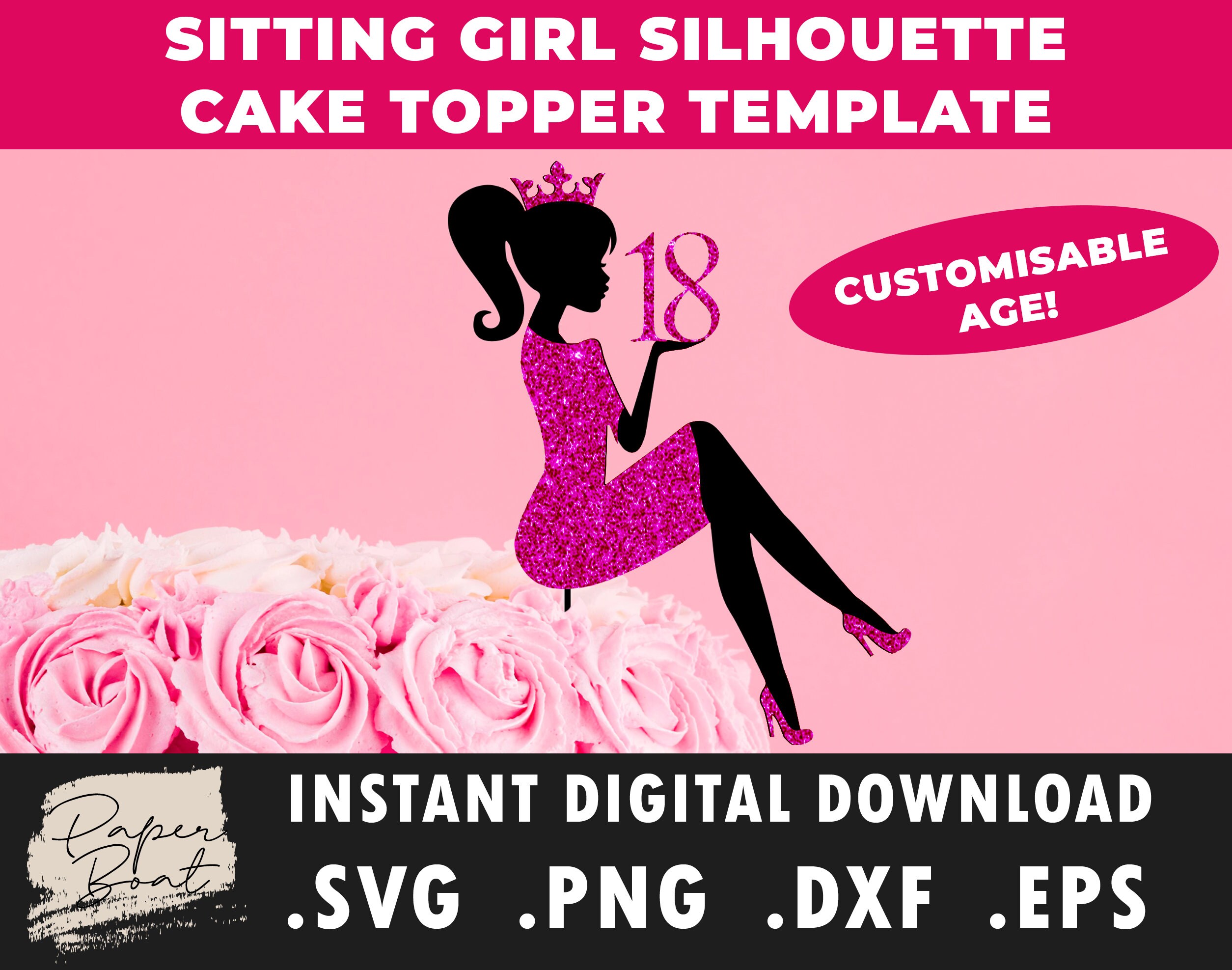 Sitting Girl Silhouette Cake Topper Woman Toper Custom Age Etsy Australia