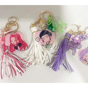 Cute Character Keychain with Tassel & Charms – Anime Style Acrylic Keyring - Kpop