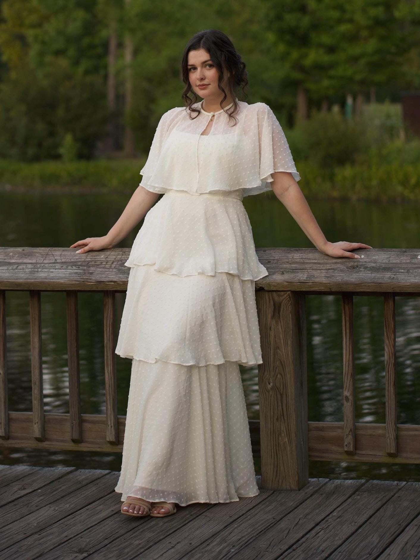 3 Tiered Flounce Maxi Dress with Cape Standard and Extended Bust Options Digital PDF Sewing Pattern Sizes 00-14