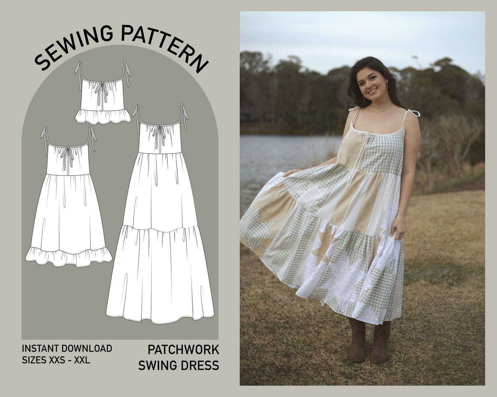Patchwork Print Sleeveless Swing Dress main image 1