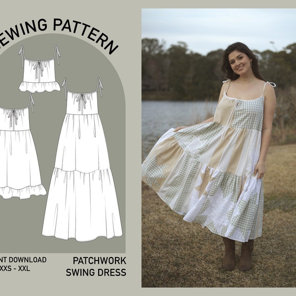 Patchwork Swing Dress Sewing Pattern PDF size XXS - XXL