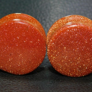 Goldstone Plug Gauge - Double Flare Glass Ear Plugs Pair- Beautifully Polished Double flare sizes 8G To 1&#39;&#39;(25mm)
