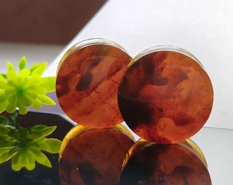 Dilatatori per orecchie in resina d'ambra naturale, tappi per orecchie in pietra arancione, gioielli per il corpo in ambra