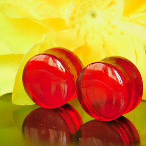 Ruby Glass Plugs Gauges - Dark Rose/Red Glass Plugs - Double Flare Body Jewelry for Stretched Ears - Natural Organic (Pair)