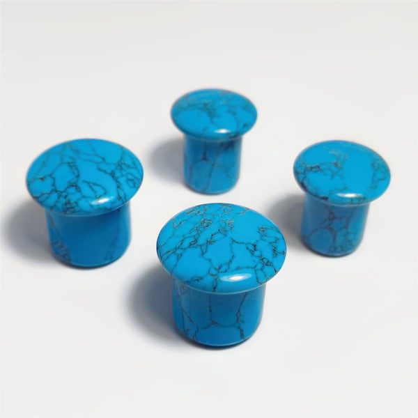 Turquoise Stone Plugs-  Single Flare-6mm, 8mm, 10mm,12mm, 14mm, 16mm, 19mm, 22mm, 25mm Organic (Pair)