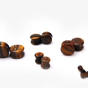 Natural Brown Tiger Eye Stone Concave Top Double Flared Plugs  Natural Organic (Pair)