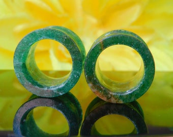Green Aventurine Stone Tunnel Plugs: Organic Double Flare Gauges