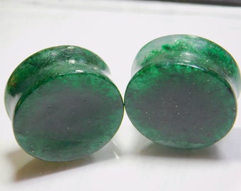 Green Aventurine Gemstone Ear Plugs: Organic Stone Double Flare Gauges