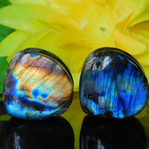 Labradorite Plugs With Double Flared Saddle,Stone Plugs Gauges,Convex & Concave   4mm to 30mm