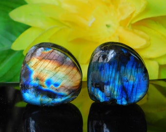 Labradorite Plugs With Double Flared Saddle,Stone Plugs Gauges,Convex & Concave   4mm to 30mm