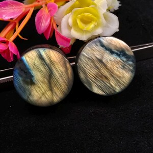 Tappo per l'orecchio in labradorite di grado AAA, a doppia svasatura convessa, in pietra organica, da 25 mm (1").