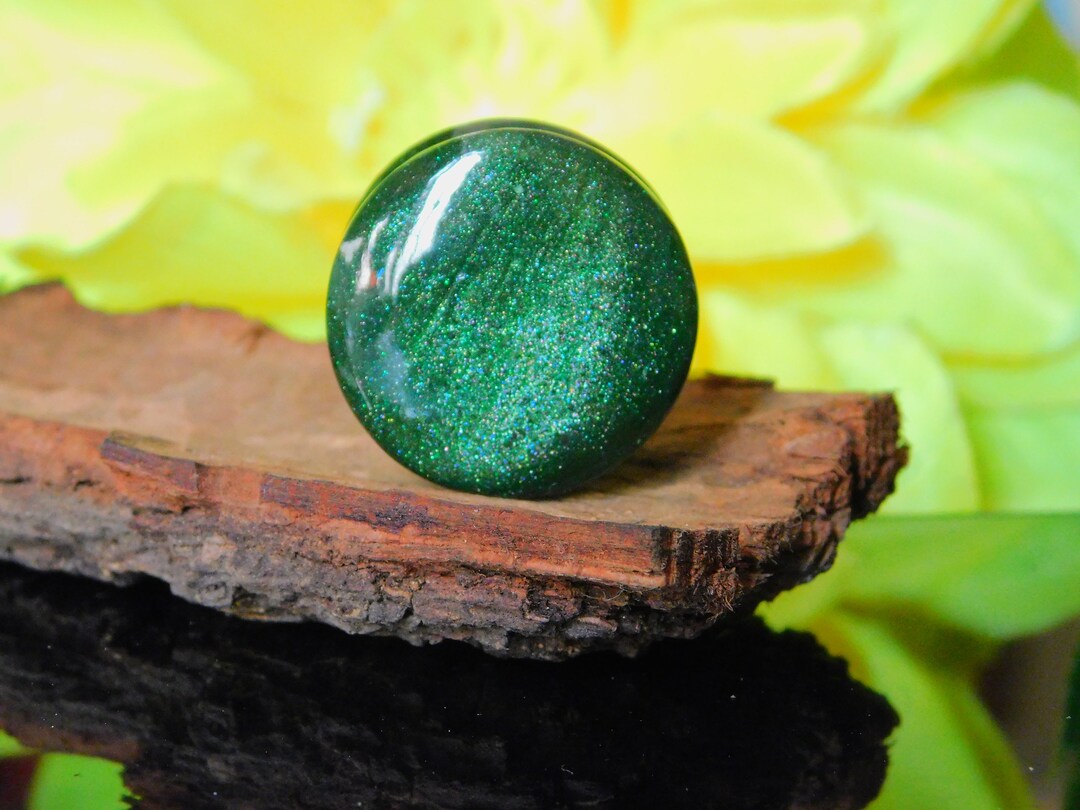 Green Goldstone Plug Gauge Double Flare Glass Ear Plugs Pair