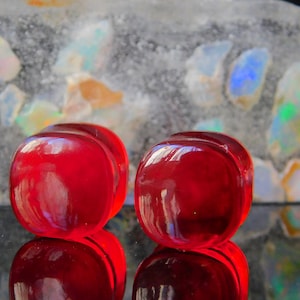 Ruby Glass Cushion Shape Plug Gauges - Dark Rose/Red Glass Plugs - Double Flare Body Jewelry for Stretched Ears - Natural Organic (Pair)