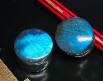 AAA Labradorite Stone Plugs, High Flash Ear Tunnels (3/4" 18MM)
