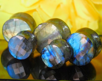 Labradorite Plugs: Faceted Gemstone Double Flared Gauges