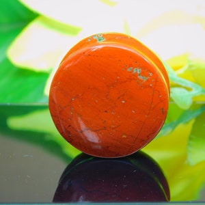 Stone Plugs Gauges - Red Brecciated Stone Plugs - Double Flare Body Jewelry for Stretched Ears - Natural Organic (Pair)