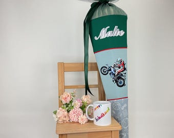 Green motocross school cone with name
